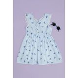 FullaModa Fiyonklu Çizgili Dantelli Bebe Yaka Kız Çocuk Elbise - 4 Yaş - Mavi