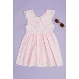 FullaModa Fiyonklu Çizgili Dantelli Bebe Yaka Kız Çocuk Elbise - 4 Yaş - Pembe