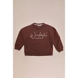 FullaModa Kabartma Baskılı Oversize Kız Çocuk Sweatshirt - Kahve - 7 - 8 Yaş