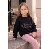 FullaModa Kabartma Baskılı Oversize Kız Çocuk Sweatshirt - Siyah - 13 - 14 Yaş