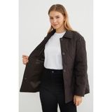 FullaModa Kadın Oversize Su Yolu Desenli Düğmeli Mont Kahve Renkli Günlük Stil