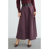 FullaModa Kemerli Pileli Maxi Boy Etek - Mor - XL