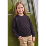 FullaModa Kiraz Nakışlı Bisiklet Yaka Kız Çocuk Sweatshirt - Siyah - 7 - 8 Yaş