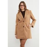 FullaModa Kruvaze Yaka Cepli Kaşe Kaban - XL - Camel
