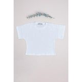FullaModa Kurdele Nakışlı Salaş Kız Çocuk Crop Tişört - Beyaz - 8 Yaş