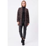 FullaModa Leopar Desenli Şal Yaka Ceket - Vizon