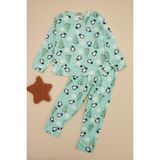FullaModa Penguen Desenli Polar Unisex Çocuk Pijama Takımı - Mint - 11 - 12 Yaş