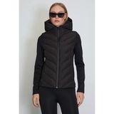 FullaModa Scuba Kumaş Garnili Kapüşonlu Şişme Mont - Siyah - XL