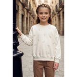 FullaModa Taşlı Fiyonk Desenli Bisiklet Yaka Salaş Kız Çocuk Sweatshirt - Ekru - 12 Yaş