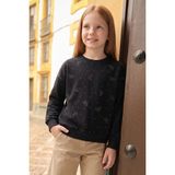 FullaModa Taşlı Fiyonk Desenli Bisiklet Yaka Salaş Kız Çocuk Sweatshirt - Siyah - 11 Yaş
