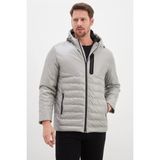 FullaModa Termometreli Kapüşonlu Parlak Şişme Mont - Gri - 2XL