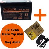 Fullbatt 6V 12AH 6V/12AH20HR Kuru Tip Bakımsız Akü 2023 Üretimi ve Şarj Aleti