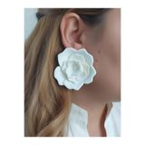 Fullment Kadın Küpe Büyük Beyaz Gül Model - 6 cm Minimalist Halka/Çivili Gül Çiçek Küpe