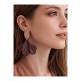 Fullment Kadın Küpe Ginkgo Biloba Yaprağı Bej - Kahve Modern, Estetik Tasarım 6 cm