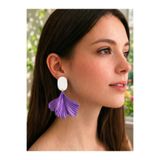 Fullment Kadın Küpe Ginkgo Biloba Yaprağı Beyaz - Lavanta – Modern, Estetik Tasarım 6 cm