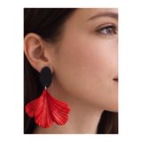 Fullment Kadın Küpe Ginkgo Biloba Yaprağı Kırmızı - Siyah Kadın Küpe – Modern, Estetik Tasarım 6 cm