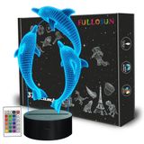 FULLOSUN Çocuklar için Gece Lambası Okyanus Yunus 3D Gece Lambası Porpoise Başucu Lambası Uzaktan Kumandalı 16 Renk Değiştiren Noel Cadılar Bayramı Doğum Günü Hediyesi Çocuk Kız Bebek için