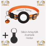 Fulltech Airtag'li Kedi Tasması - Evcil Hayvanlar İçin Özel Tasarım - Turuncu