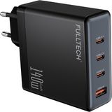 Fulltech FC68 140W Gan Hızlı Şarj Adaptörü | 1x Usb-A + 3x Usb-C Port | Pd Süper Hızlı Laptop ve Telefon Şarj Cihazı - Siyah