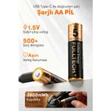 Fulltech FP28 Şarjlı AA Pil 2800mWh 1.5V Type-C Lithium-ion Rechargeable Battery 2’li Paket Hızlı Şa