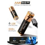 Fulltech FP29 AAA Şarjlı Pil 2’li Set 800mWh 1.5V Type-C Şarjlı Lityum Pil Uzun Ömürlü Hızlı Şarj Ed
