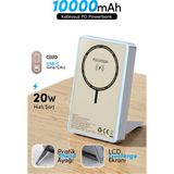Fulltech FP50 Magsafe Wireless Powerbank Mavi 10000MAH 20W LCD Ekranlı Standlı Taşınabilir Şarj Cihazı