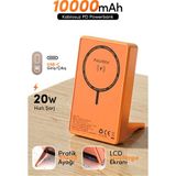 Fulltech FP50 Magsafe Wireless Powerbank Turuncu 10000MAH 20W LCD Ekranlı Standlı Taşınabilir Şarj Cihazı