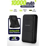 Fulltech FP53 10000MAH Magsafe Uyumlu Kablosuz Powerbank 20W Pd Hızlı Şarj | 15W Manyetik Kablosuz Şarj | Katlanabilir Standlı | Usb-C Giriş/çıkış | Akıllı LED Göstergeli - Siyah