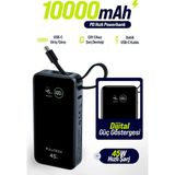 Fulltech FP54 10000MAH 45W Pd Hızlı Şarjlı Powerbank | 45W Kablosuz Şarj | Entegre Usb-C Kablo | Dijital Ekran | Usb-C Giriş/çıkış Taşınabilir Powerbank - Siyah