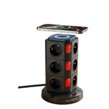 Fulltech FTR-15 Power Tower Dikey Priz | 12’li Çoklu Soket, 10W Kablosuz Şarj, 3680W Güç, USB Çıkışlı Akıllı Priz