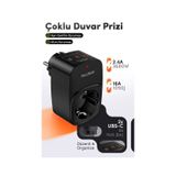 Fulltech Ftr-24 Çoklu Duvar Prizi 16a 3680w Siyah 2x Usb-c + 1x Usb-a Şarjlı Priz Akım Korumalı Kablosuz