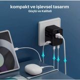 Fulltech Universal Seyahat Priz Dönüştürücü Adaptör, 45W Şarj Cihazı, 2x USB Girişi, 3x Type-C Girişi, Uluslararası Güç Adaptörü, Tr, Us, Uk, - Siyah