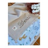 Fulya Tuhafiye Çift Taraflı Kişiye Özel İsim Nakışlı Waffle Pike & Müslin Bebek Battaniyesi 90x100 cm Animal