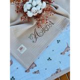 Fulya Tuhafiye Ftbabycollection Çift Taraflı Kişiye Özel Isim Nakışlı Waffle Pike & Müslin Bebek BATTANIYESI 90X100 CM - 90 x 100 cm