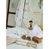 Fulya Tuhafiye Ftbabycollection Müslin & Bambu Yenidoğan Hediye Seti (Battaniye, Mendil, Önlük, Zıbın, Çorap) - 80 x 90 cm