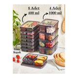 Füme 12'Li Saklama Seti 8 4 (8 Adet 100 Ml) (4 Adet 250 Ml) 4 Bölmeli Öğünlük Kıyma Saklama Kabı