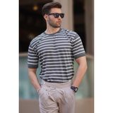 Füme Bisiklet Yaka Çizgili Kısa Kollu Erkek Tişört 6884 - 2XL