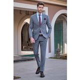 Füme Çizgili Mono Yaka Astarlı 6 Drop Slim Fit Dar Kesim Takım Elbise 1001245102