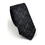 Füme Gri Kırcıl Desenli Siyah Dokuma Kumaş Mendilli Slim Fit Kravat // SDK230918