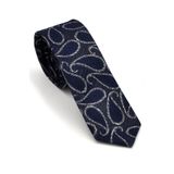Füme Gri Şal Desenli Lacivert Dokuma Kumaş Mendilli Slim Fit Kravat // SDK-240112