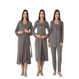 Füme Hamile Lohusa Sabahlıklı Gecelik ve Pijama Takımı Set Effort, 2XL, EF2405-198IGP100038