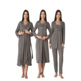 Füme Hamile Lohusa Sabahlıklı Gecelik ve Pijama Takımı Set Effort, L, EF2405-198IGP100037