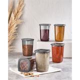 Füme Kare Saklama Kabı 6'lı 1200ML Set, Gri Erzak Kavanozları - Antrasit - Seçenek 1