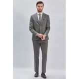 Füme Kırlangıç Yaka Çizgili Kruvaze 6 Drop Slim Fit Tam Astar Esnek Takım Elbise 1001240173