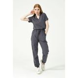 Füme Likralı Scrubs Kargo Cep Jogger Paça Doktor Hemşire Forması Yarasa Kol Takım Unisex