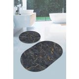 Füme Mermer Görünümlü Oval Banyo Klozet Paspas Seti BS059