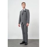 Füme Mono Yaka Çizgili 6 Drop Slim Fit Tam Astar Esnek Takım Elbise 1001245102