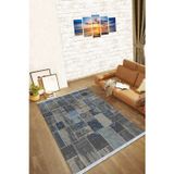 Füme Patchwork Dokuma Pamuk Taban Kaymaz Kilim Klm291