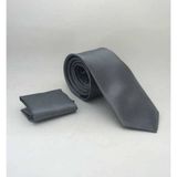 Füme Slim Fit (ince) Düz Renk Mendilli Saten Kravat - SS-05 SS-05-GF