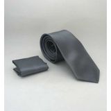 Füme Slim Fit (ince) Düz Renk Mendilli Saten Kravat - SS-05